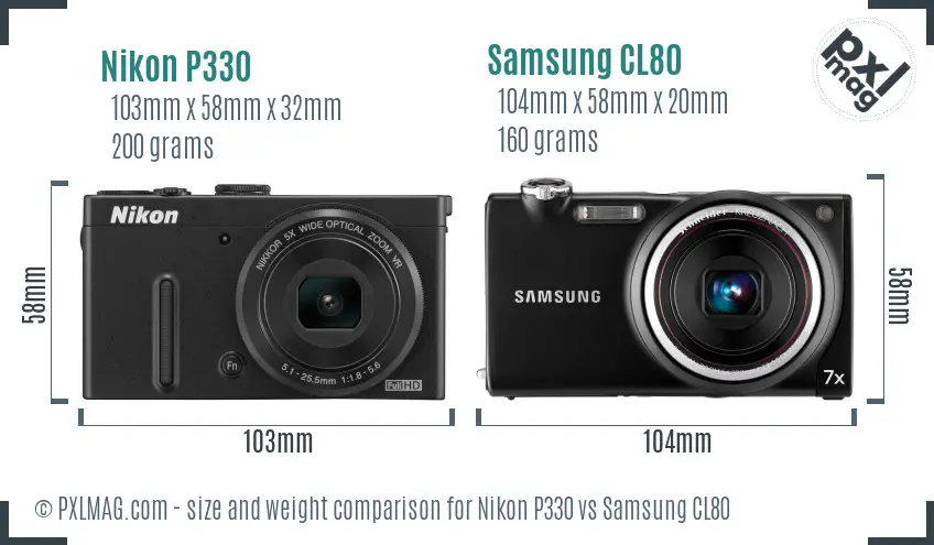 Nikon P330 vs Samsung CL80 size comparison