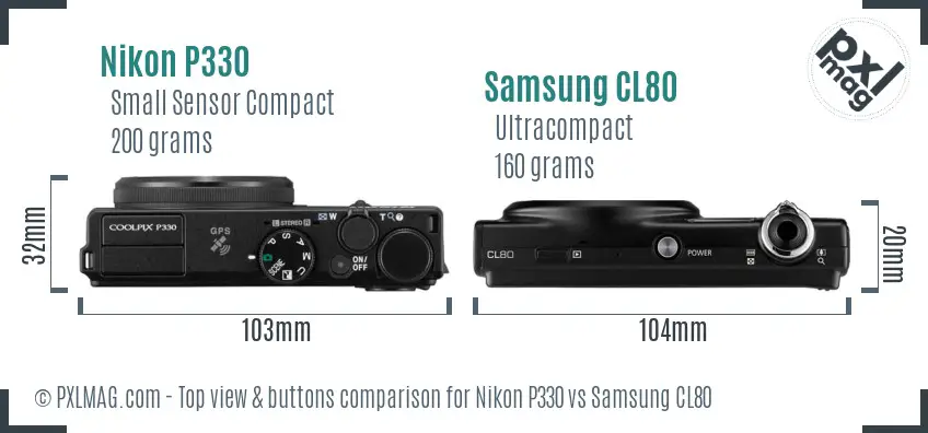 Nikon P330 vs Samsung CL80 top view buttons comparison