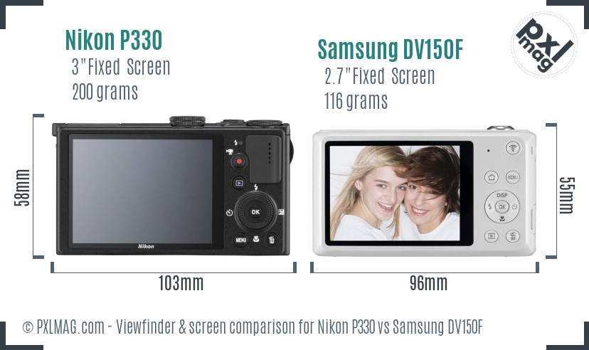 Nikon P330 vs Samsung DV150F Screen and Viewfinder comparison