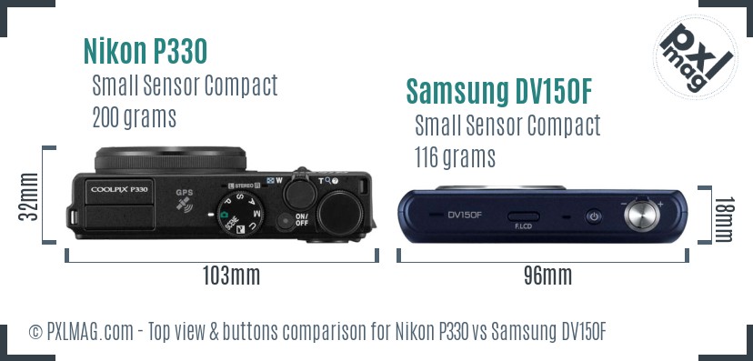 Nikon P330 vs Samsung DV150F top view buttons comparison