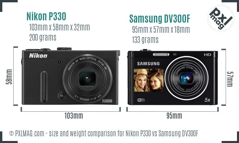 Nikon P330 vs Samsung DV300F size comparison