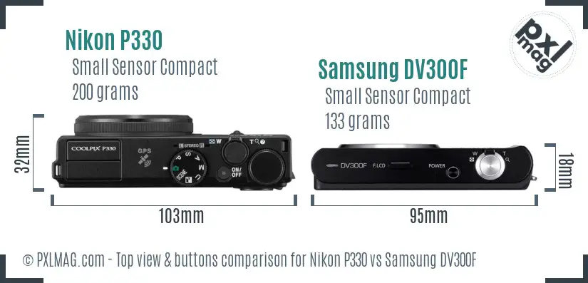 Nikon P330 vs Samsung DV300F top view buttons comparison