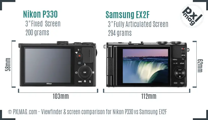 Nikon P330 vs Samsung EX2F Screen and Viewfinder comparison