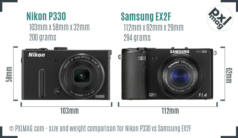 Nikon P330 vs Samsung EX2F size comparison