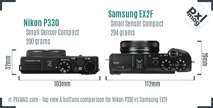 Nikon P330 vs Samsung EX2F top view buttons comparison