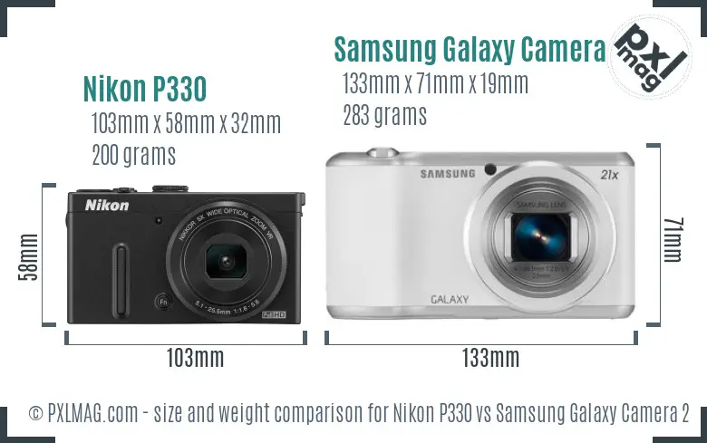 Nikon P330 vs Samsung Galaxy Camera 2 size comparison