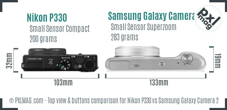Nikon P330 vs Samsung Galaxy Camera 2 top view buttons comparison