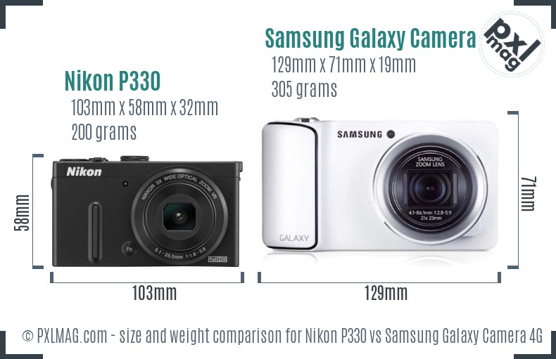 Nikon P330 vs Samsung Galaxy Camera 4G size comparison Nikon P330 vs Samsung Galaxy Camera 4G size comparison
