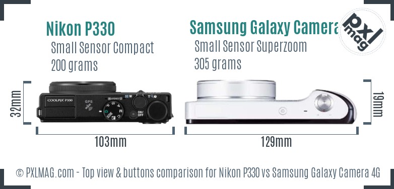Nikon P330 vs Samsung Galaxy Camera 4G top view buttons comparison