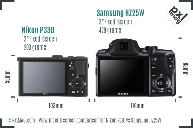 Nikon P330 vs Samsung HZ25W Screen and Viewfinder comparison Nikon P330 vs Samsung HZ25W Screen and Viewfinder comparison