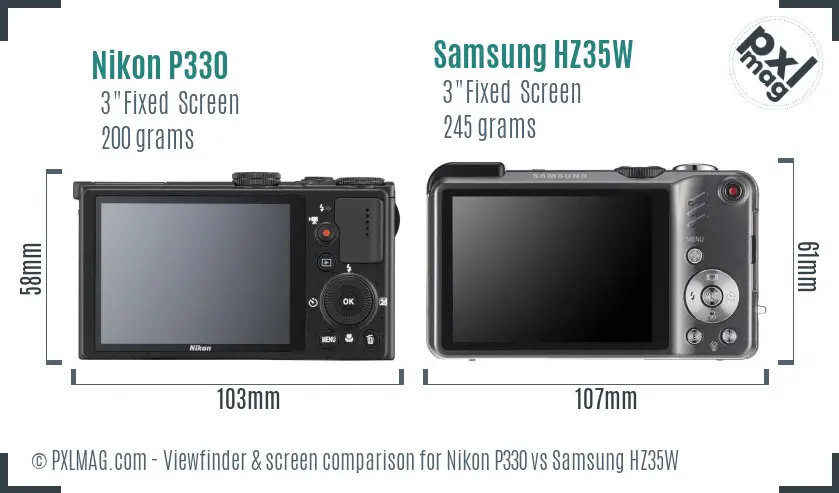 Nikon P330 vs Samsung HZ35W Screen and Viewfinder comparison