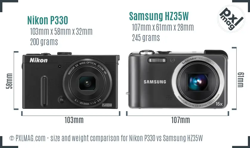 Nikon P330 vs Samsung HZ35W size comparison