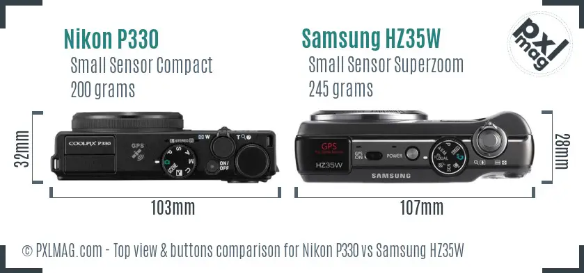 Nikon P330 vs Samsung HZ35W top view buttons comparison