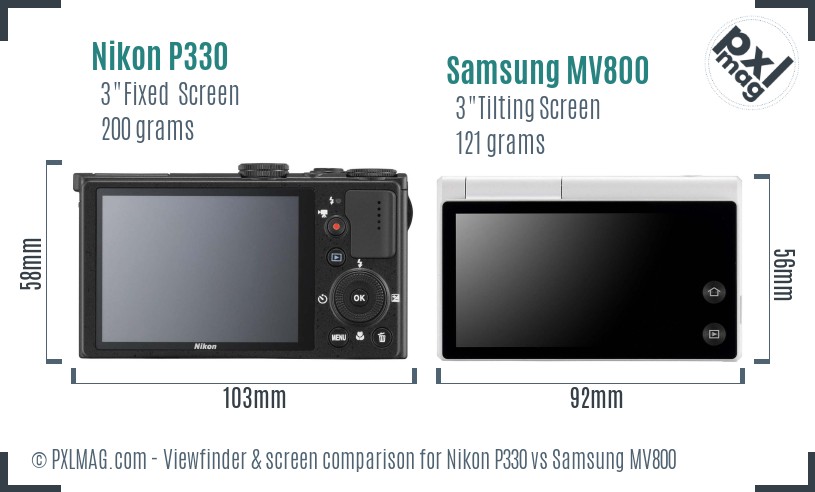 Nikon P330 vs Samsung MV800 Screen and Viewfinder comparison