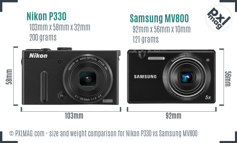 Nikon P330 vs Samsung MV800 size comparison