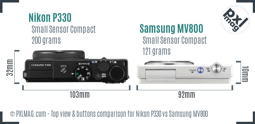 Nikon P330 vs Samsung MV800 top view buttons comparison