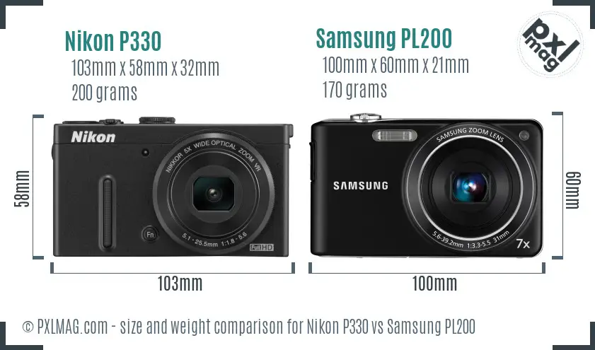Nikon P330 vs Samsung PL200 size comparison