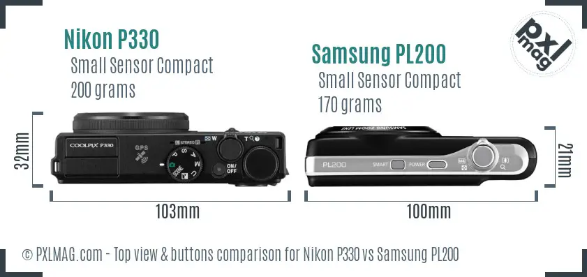 Nikon P330 vs Samsung PL200 top view buttons comparison