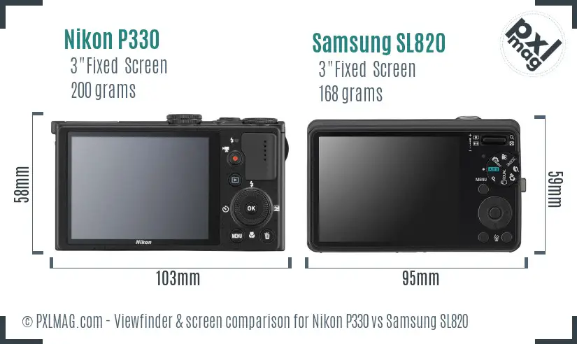 Nikon P330 vs Samsung SL820 Screen and Viewfinder comparison