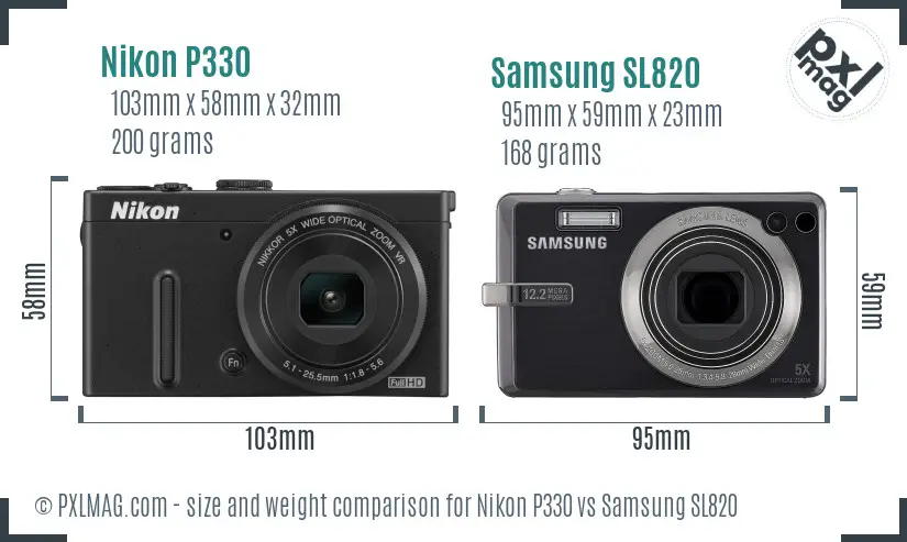 Nikon P330 vs Samsung SL820 size comparison