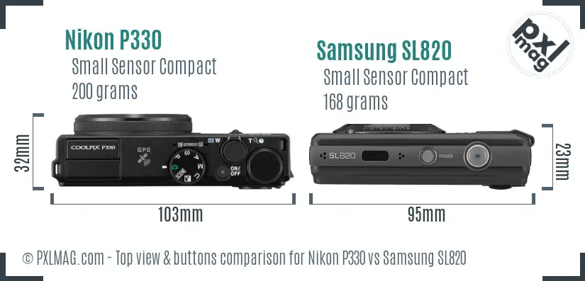 Nikon P330 vs Samsung SL820 top view buttons comparison