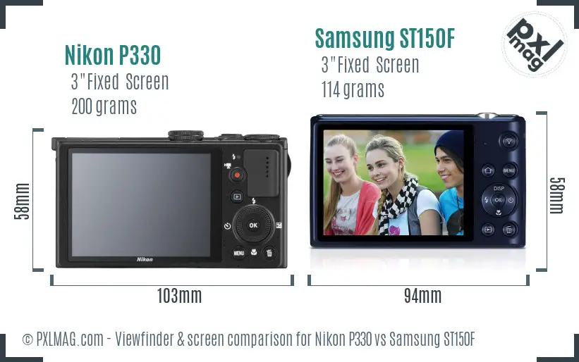 Nikon P330 vs Samsung ST150F Screen and Viewfinder comparison