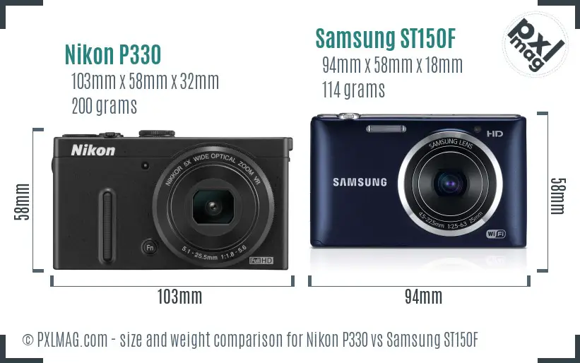 Nikon P330 vs Samsung ST150F size comparison