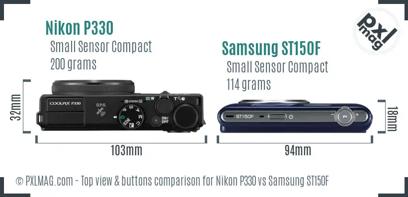 Nikon P330 vs Samsung ST150F top view buttons comparison