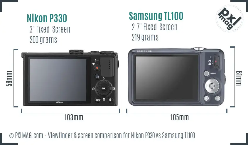 Nikon P330 vs Samsung TL100 Screen and Viewfinder comparison