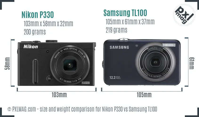 Nikon P330 vs Samsung TL100 size comparison
