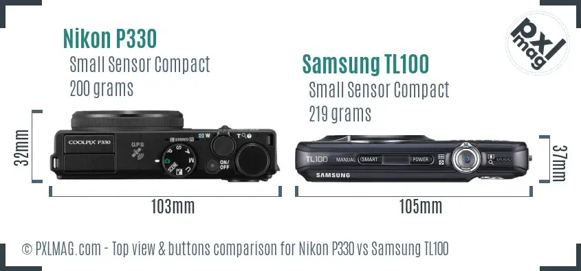 Nikon P330 vs Samsung TL100 top view buttons comparison