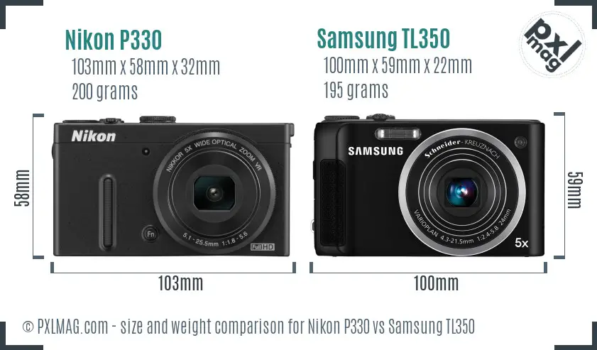 Nikon P330 vs Samsung TL350 size comparison