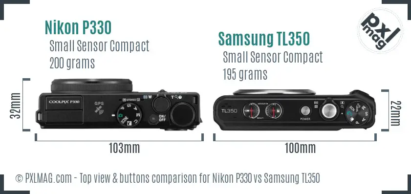 Nikon P330 vs Samsung TL350 top view buttons comparison
