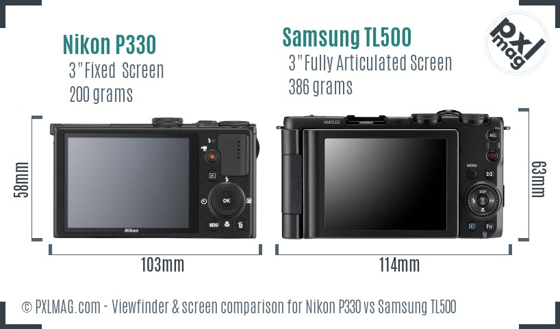 Nikon P330 vs Samsung TL500 Screen and Viewfinder comparison