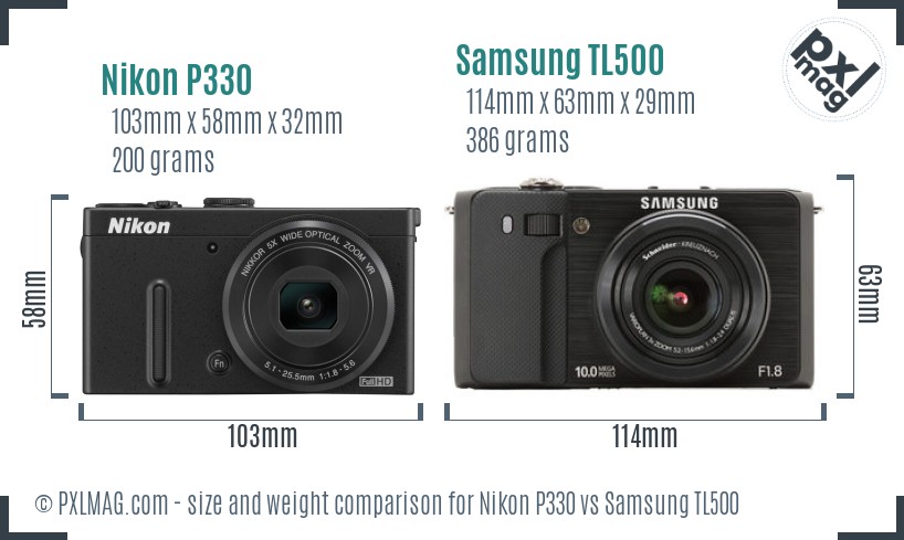 Nikon P330 vs Samsung TL500 size comparison Nikon P330 vs Samsung TL500 size comparison