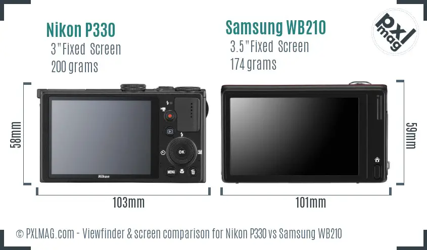 Nikon P330 vs Samsung WB210 Screen and Viewfinder comparison