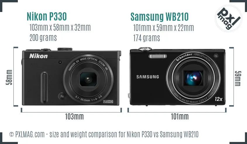 Nikon P330 vs Samsung WB210 size comparison