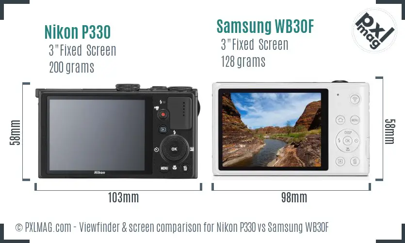 Nikon P330 vs Samsung WB30F Screen and Viewfinder comparison