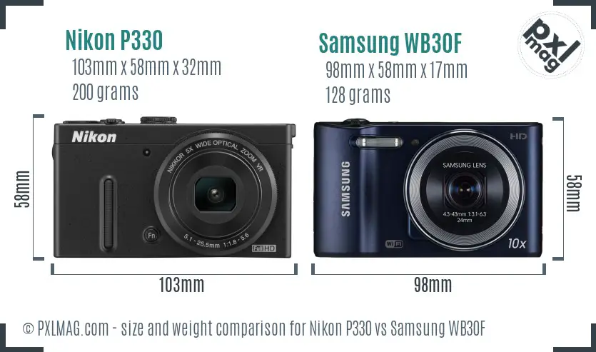 Nikon P330 vs Samsung WB30F size comparison