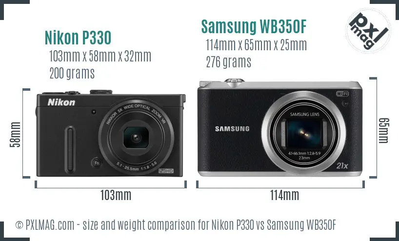 Nikon P330 vs Samsung WB350F size comparison