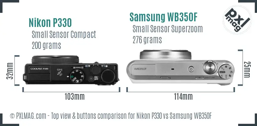 Nikon P330 vs Samsung WB350F top view buttons comparison