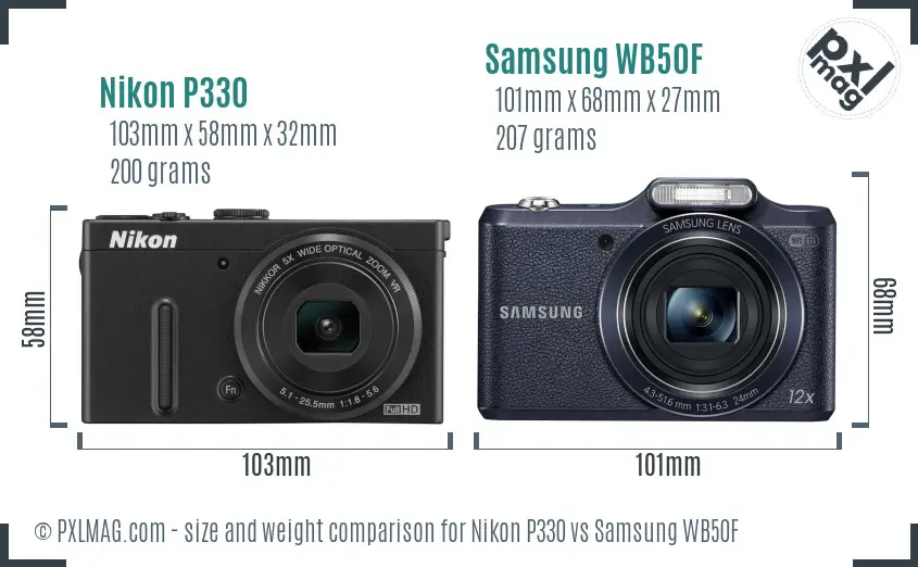 Nikon P330 vs Samsung WB50F size comparison Nikon P330 vs Samsung WB50F size comparison
