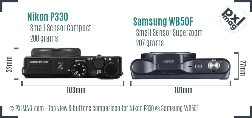 Nikon P330 vs Samsung WB50F top view buttons comparison Nikon P330 vs Samsung WB50F top view buttons comparison
