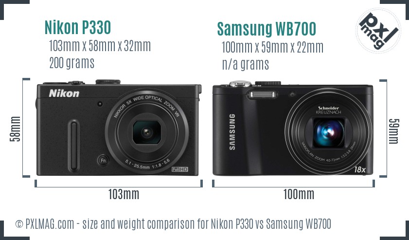 Nikon P330 vs Samsung WB700 size comparison