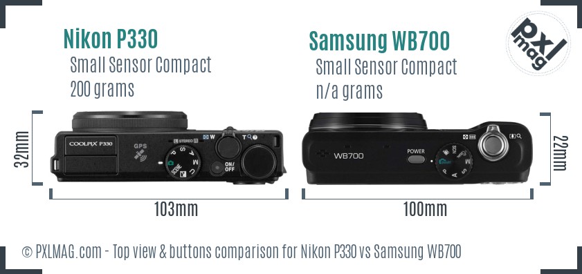 Nikon P330 vs Samsung WB700 top view buttons comparison