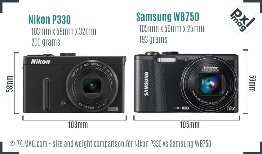 Nikon P330 vs Samsung WB750 size comparison
