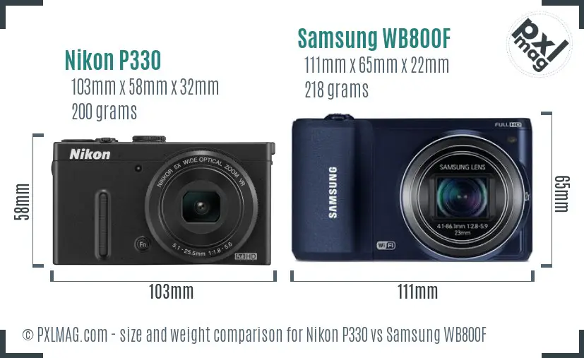 Nikon P330 vs Samsung WB800F size comparison