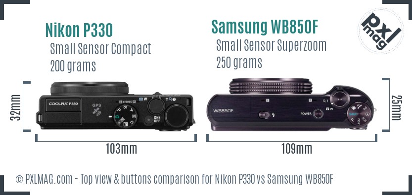 Nikon P330 vs Samsung WB850F top view buttons comparison