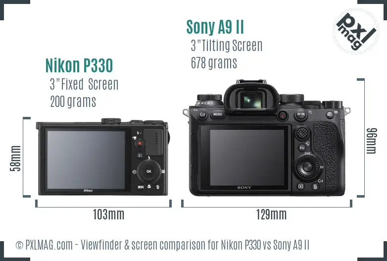 Nikon P330 vs Sony A9 II Screen and Viewfinder comparison