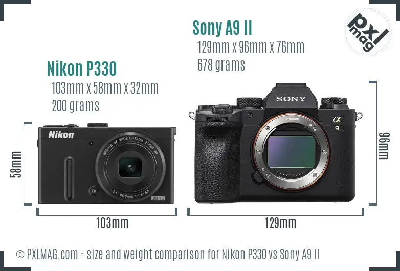 Nikon P330 vs Sony A9 II size comparison